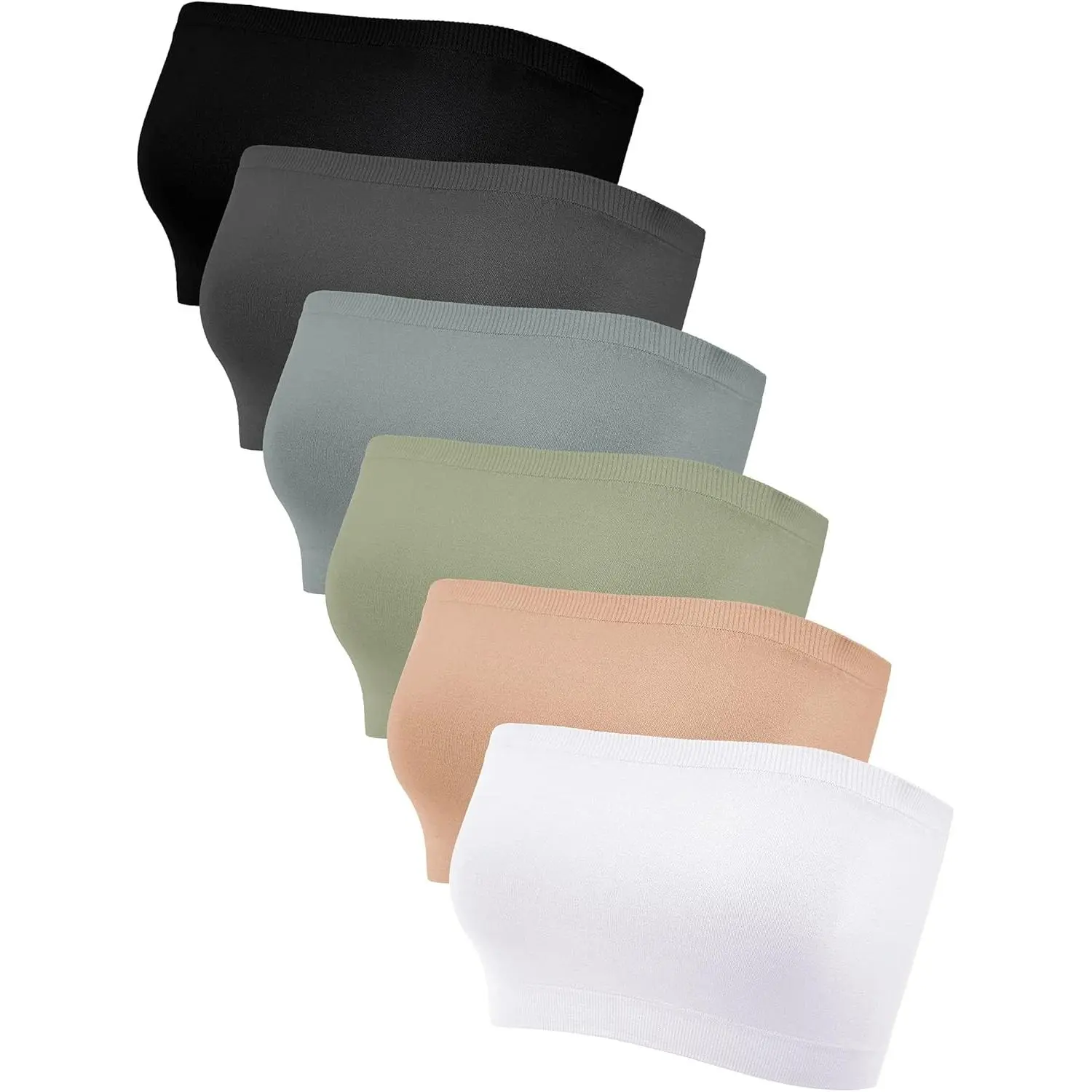 6-Pack Women's Strapless Bandeau Bralettes, Comfortable Seamless Tube Top, Smooth Non-Padded Bra for Casual Outfits & Backless Dress, Shirt, Spandex, Nylon, Formal, Soft, Party, Basic, Solid, Pieces