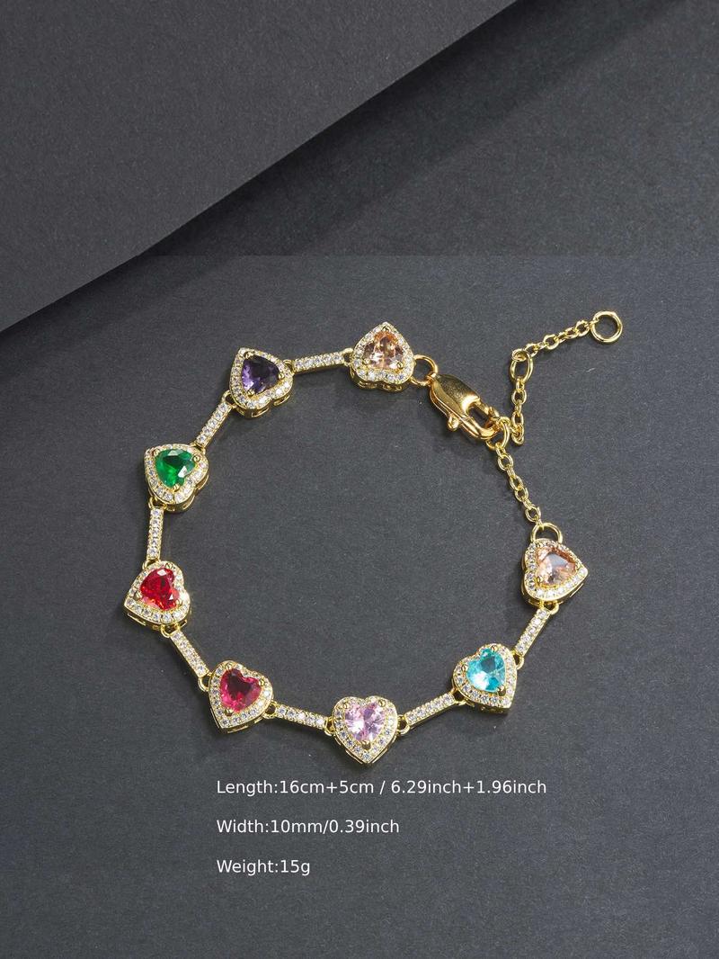 Colorful Heart Shaped Imitation Crystal Decor Statement Necklace, Elegant Luxurious Gift for Mom & Girlfriend, Fashion Jewelry Accessories for Women