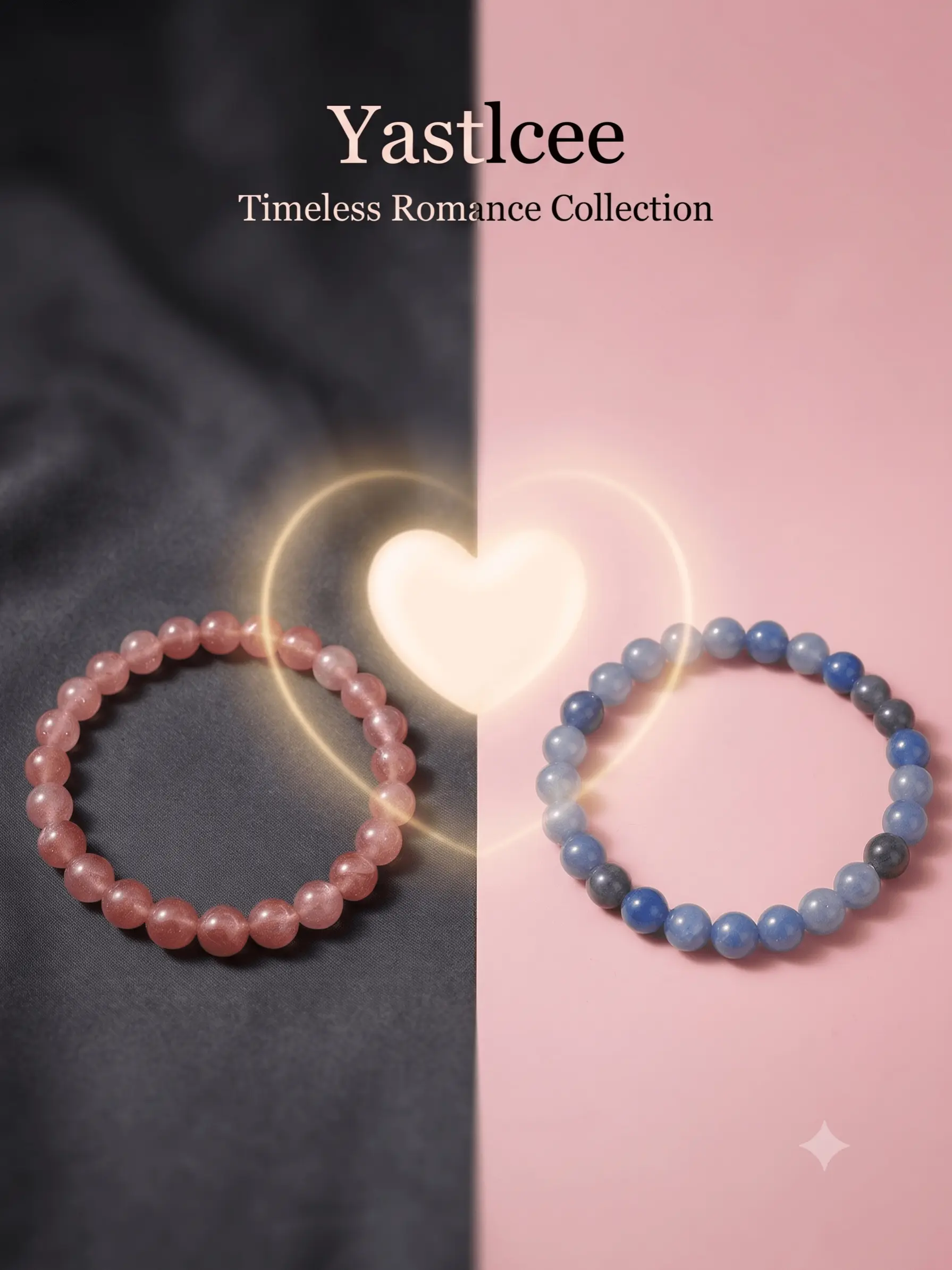 2Pcs Couple Crystal Bracelet Set, Strawberry Quartz & Blue Aventurine Beaded Bracelet, Love Attraction Healing Energy Crystal Jewelry, Romantic Minimalist Spiritual Accessory, Lovers Matching Gift for Anniversary