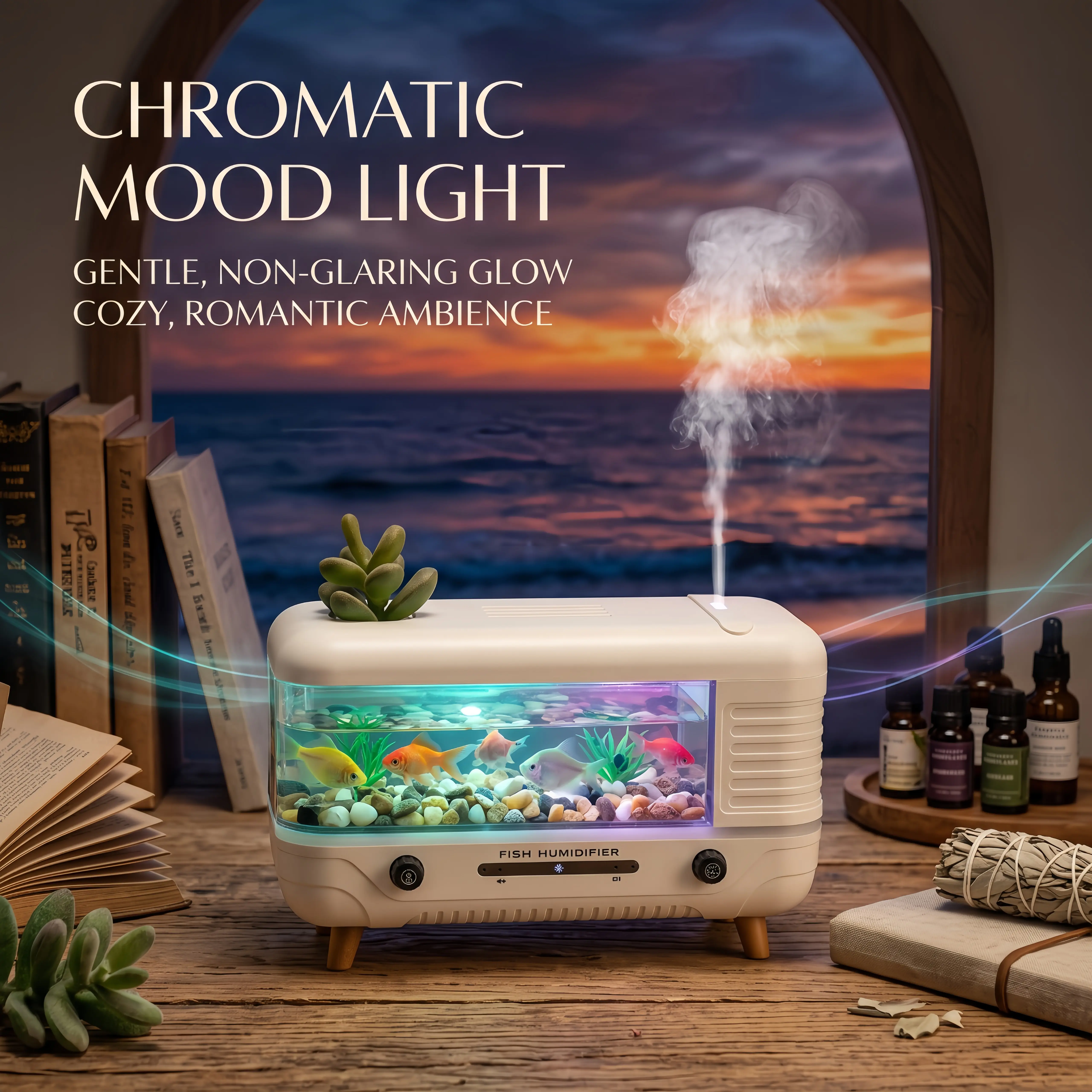 Fish Tank Humidifier Aroma Diffuser - Aesthetic Room Decor Gift, Beautiful Present, Creative Gift Idea for Office Desk, College Dorm, Aquarium Lovers
