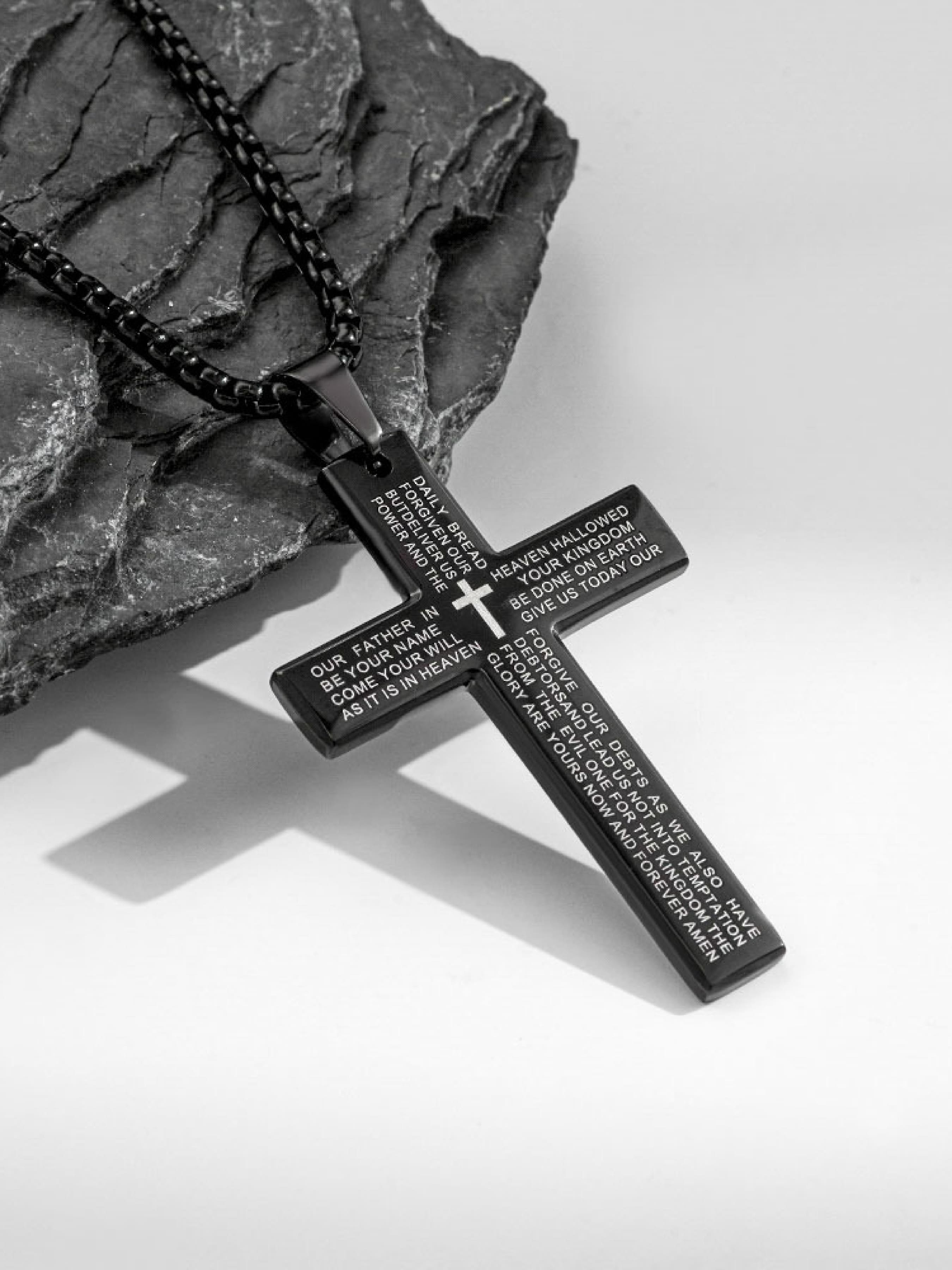 Stainless Steel Cross Pendant Necklace with Bible Verse Engraving, Unisex Jewelry with 24 Inch Chain, Perfect Gift for Any Occasion