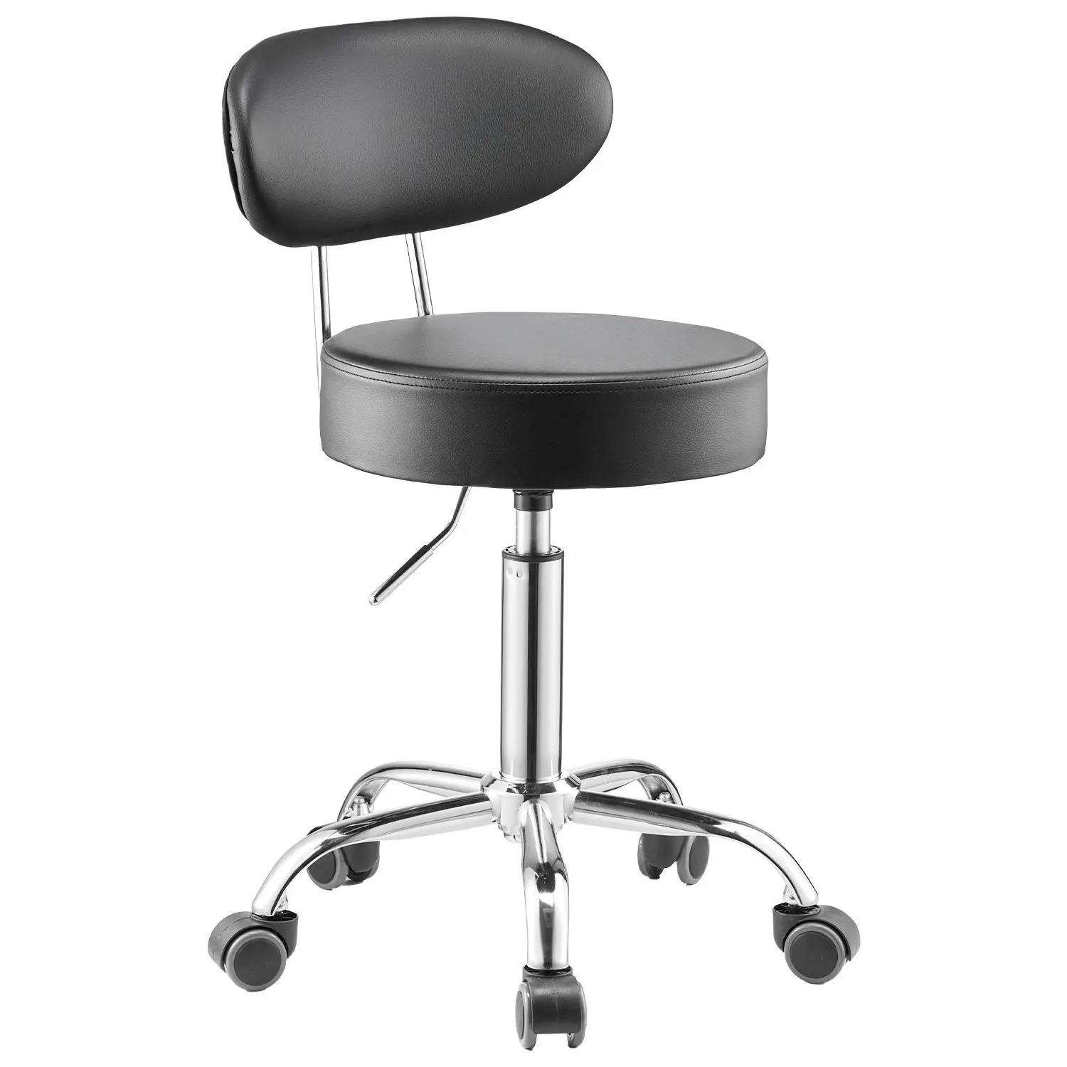 VEVOR Shop Stool with Backrest, Pneumatic Garage Seat/Work Stool with Wheels, 300 lbs Load, Adjustable Roller Creeper Seat, 360 Swivel Padded Workshop Stool, for Garage, Shop Auto Repair, Black