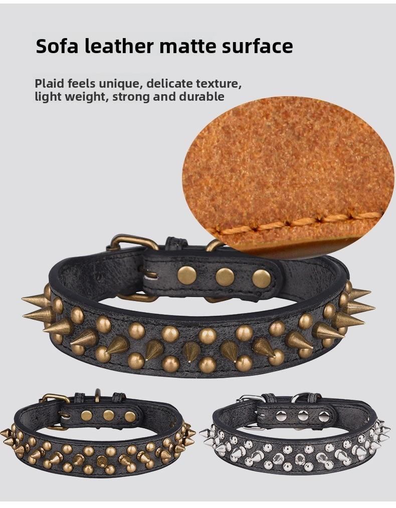 Spiked Leather Dog Collar, Heavy Duty Anti Chew Adjustable Dog Collar with Metal Buckle for Medium to Large Dogs, Punk Style Pet Collar for Walking Training