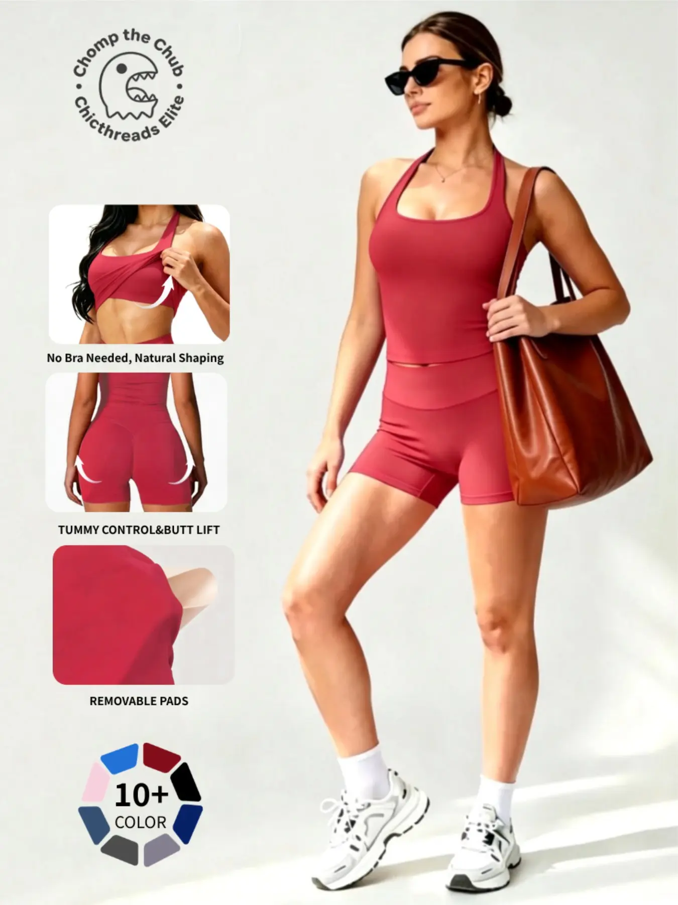 Women's Two-Piece Set, Athletic Sets, Solid Color Halter Top & High Waist Shorts, Sporty Breathable Quick-Dry High Stretch Exercise Activewear for Yoga Gym Workout Running