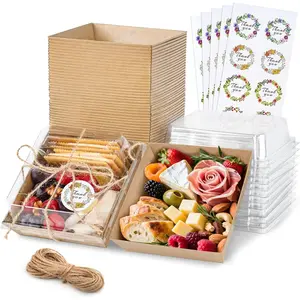 50 Pack Charcuterie Boxes with Clear  5.3x4.9x2.5 Inch Paper Mini Charcuterie Box Takeout Containers for Cookie Cake Slice Sandwich Strawberries(Brown)