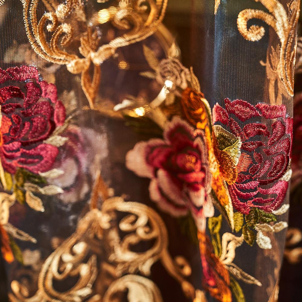 Vintage Floral Embroidered Curtain, 1 Count Retro Decorative Drapes, Suitable for Living Room or Bedroom Windows, Home Decoration Curtain