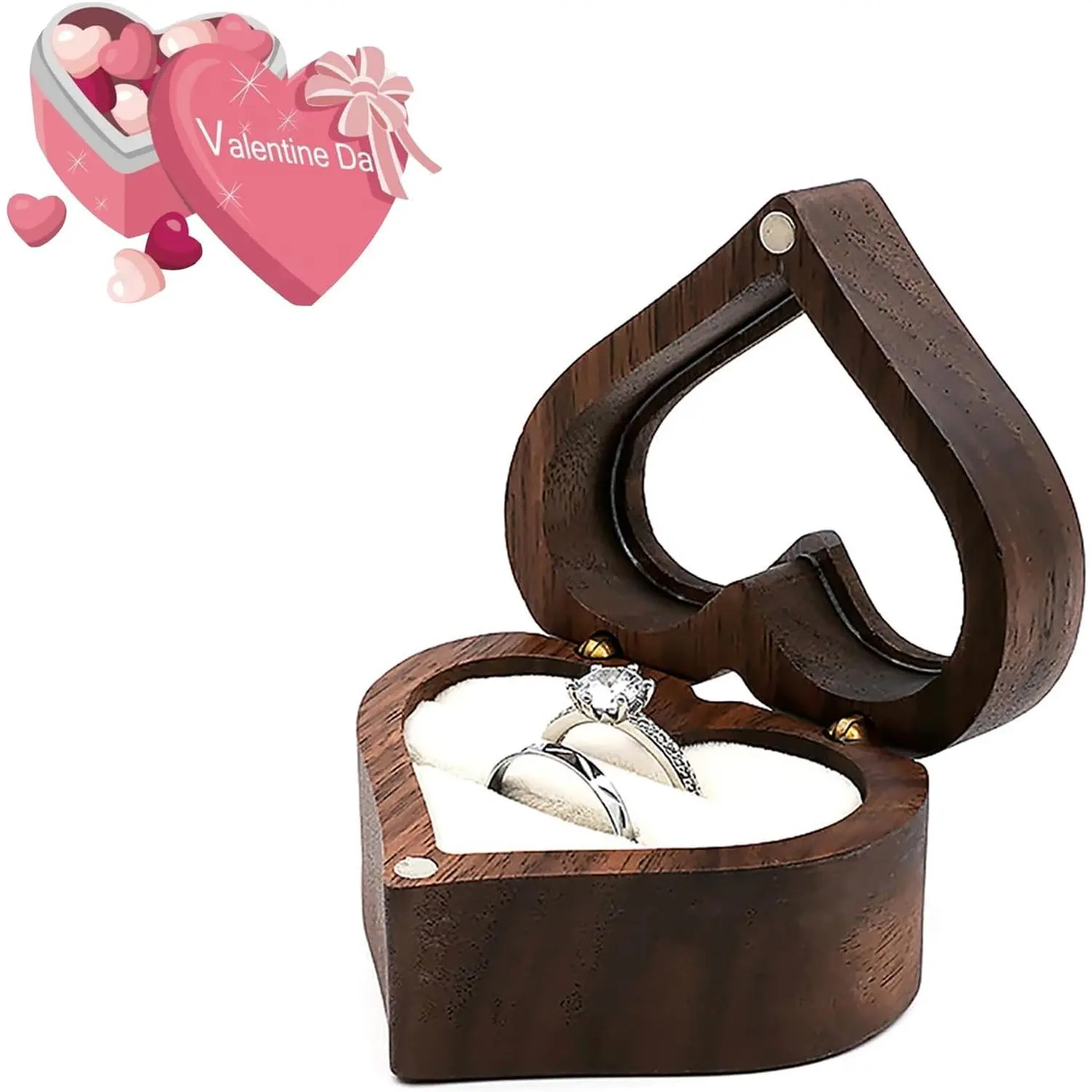 Wooden Ring Box, Personalized Ring Box Mini Engagement Ring Holder Box, Heart-shaped Wedding Ring Box for Ring, Elegant and Retro Ring Holder Box for Wedding Ceremony Christmas