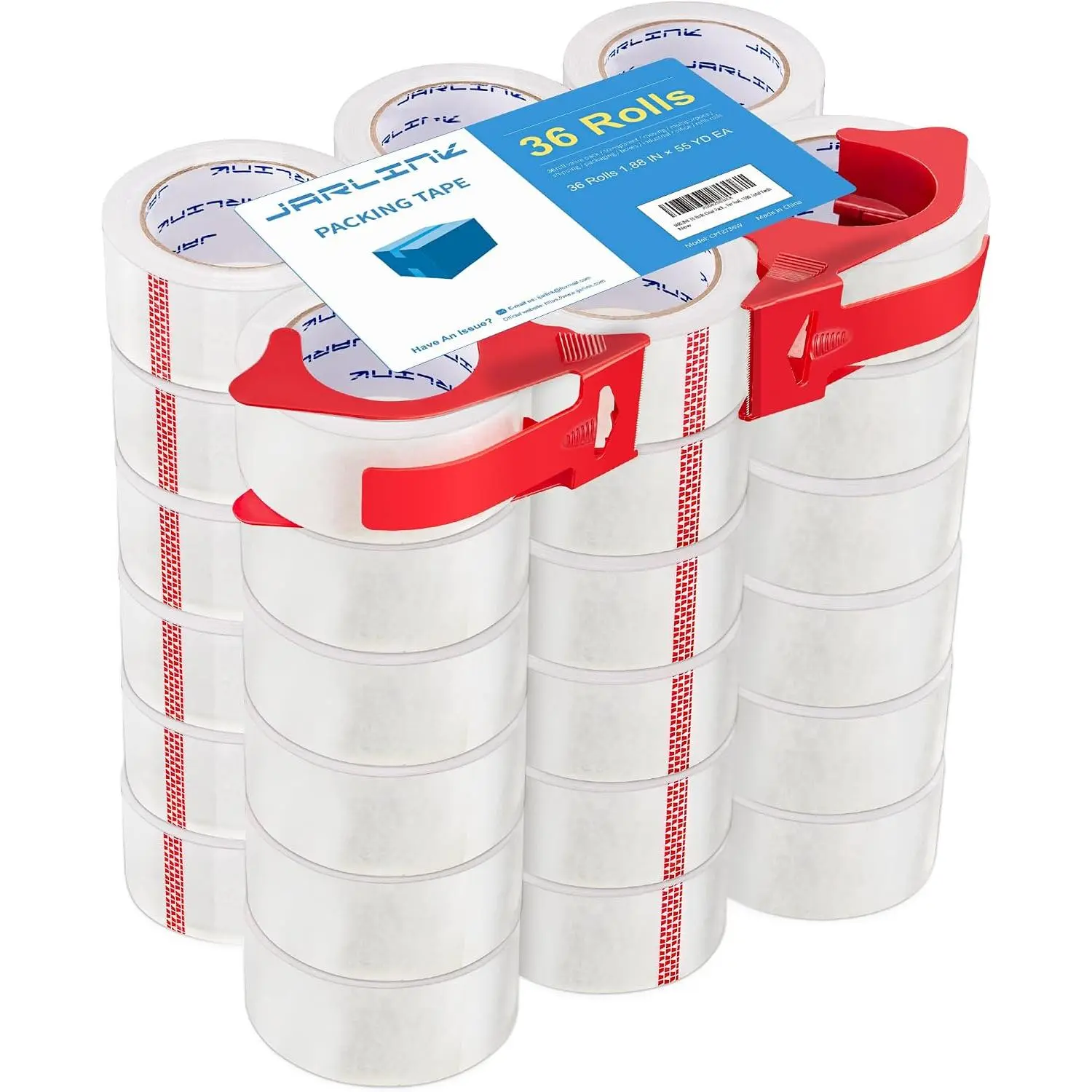 36 Rolls Clear Packing Tape with 2 Dispensers, Heavy Duty Packaging Tape Refills for Shipping Packaging Mailing, 2.7mil Thick, 1.88 inches Wide, 55 Yards Per Roll, 1980  Yards