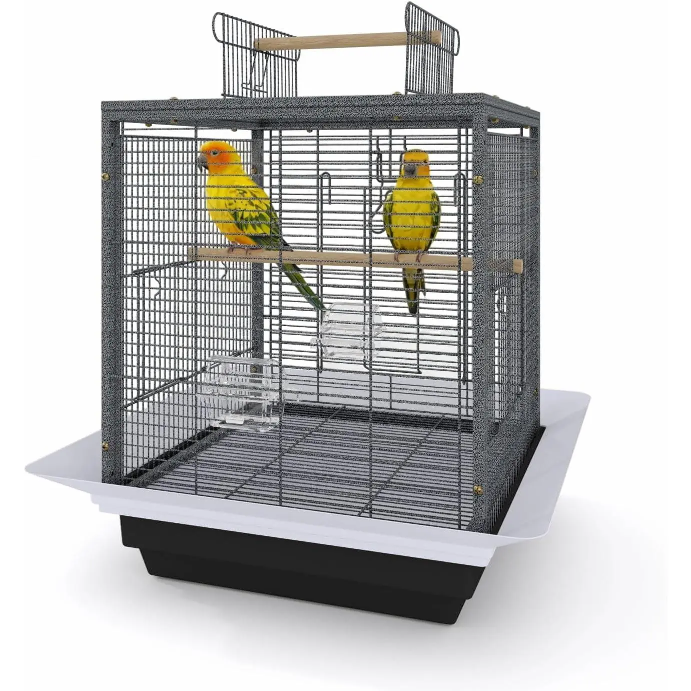 Bird Flight Cage 16 x 16 x 20 Inch, Wrought Iron Parrot Cage with Top Carry Handle, Food Cup, Removable Tray and Perches, Bird Carrier for Parakeet, Cockatiels, Budgies and Small Medium Birds