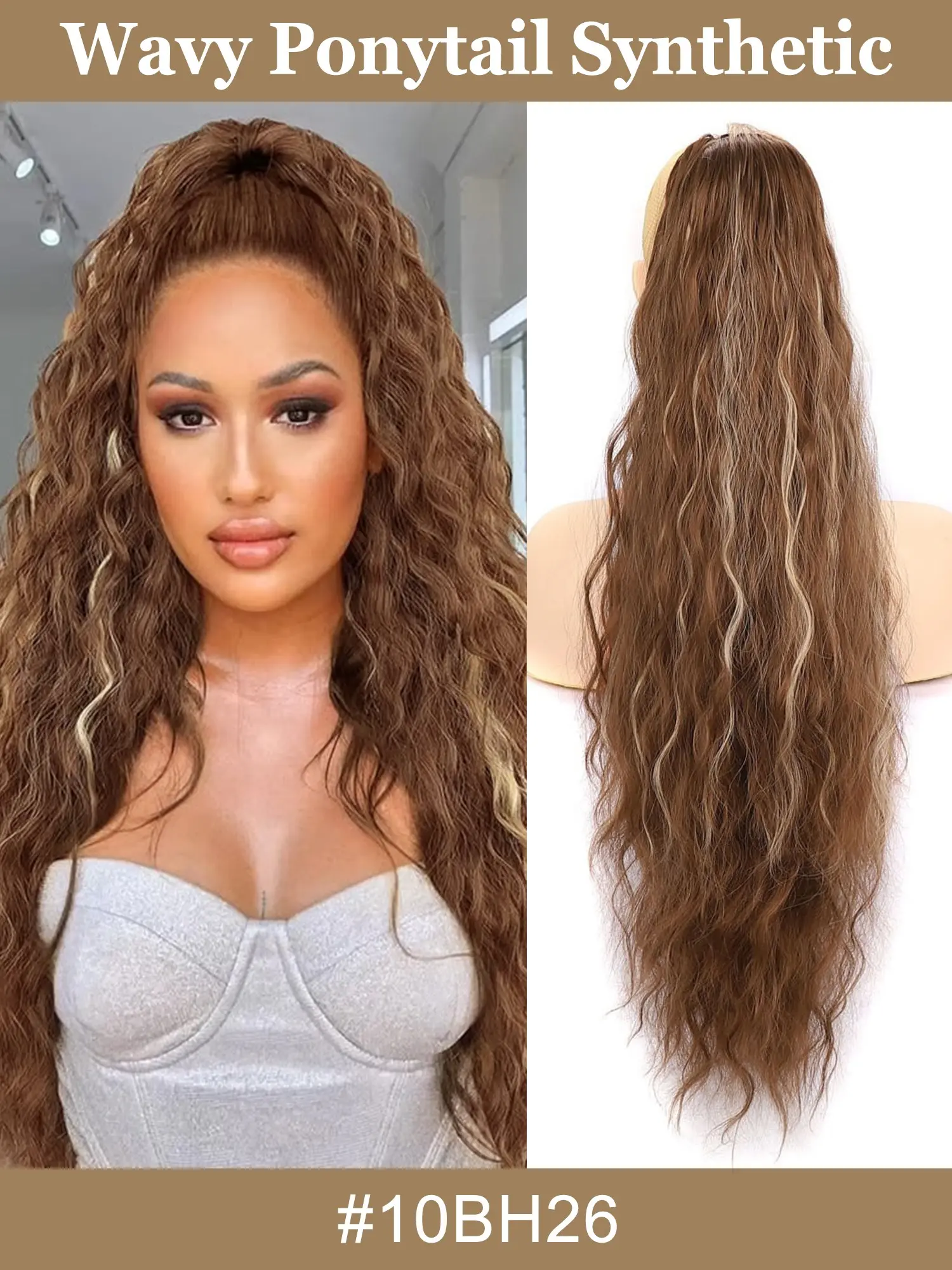 Ponytail Extension 30 Inch Drawstring Ponytail Extensions Fluffy Natural Looking Synthetic Hairpiece for Women Blonde Highlight  Drawstring ponytail