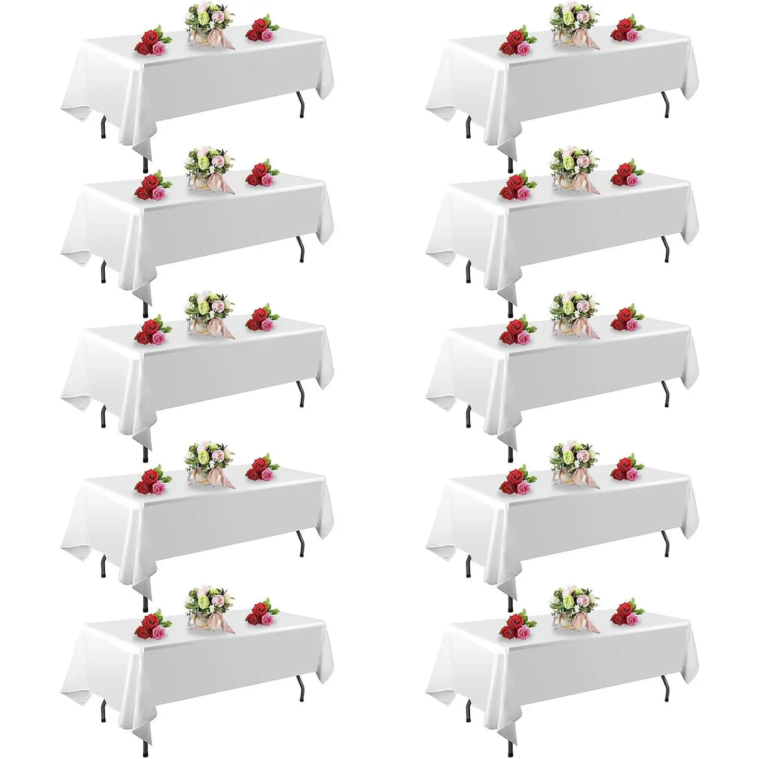 10 Pack White Table Cloth Rectangle Table 60 x 102 Inch Tablecloths for 6 Foot Rectangle Tables. Stain and Winkle Resistant Polyester Washable White TableCloths for Parties Wedding Dining