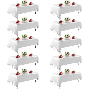 10 Pack White Table Cloth Rectangle Table 60 x 102 Inch Tablecloths for 6 Foot Rectangle Tables. Stain and Winkle Resistant Polyester Washable White TableCloths for Parties Wedding Dining