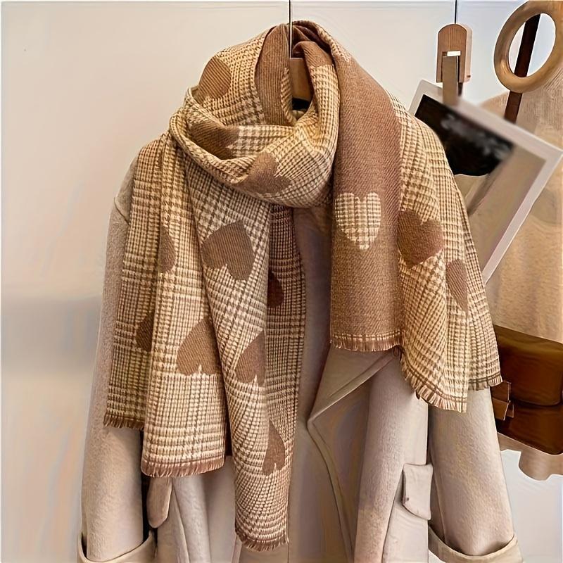 Elegant Reversible Love Heart Scarf for Women  Thick Warm Windproof Polyester Shawl, Cozy Oversized Wrap for Autumn & Winter, Perfect for Travel, Outdoor Activities & Daily Cold-Weather Wear