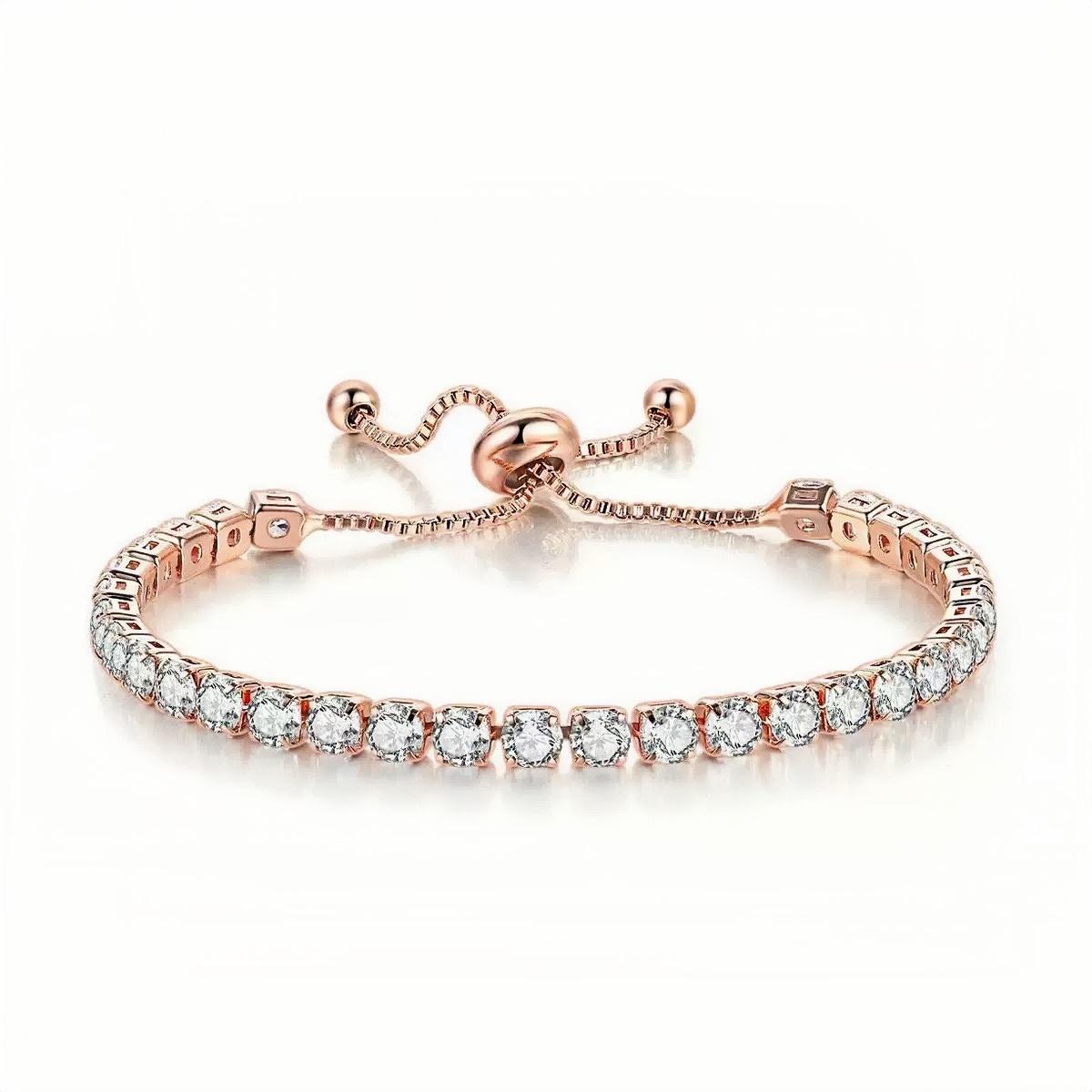 Rose Gold & White Cubic Zirconia Tennis Bracelet for Women, Shining Classic CZ Gemstone Bracelet, Trendy Fashion Jewelry Accessories, Elegant Gift for Birthday Anniversary Christmas permanent motivational steel manifestation religious easter men's men