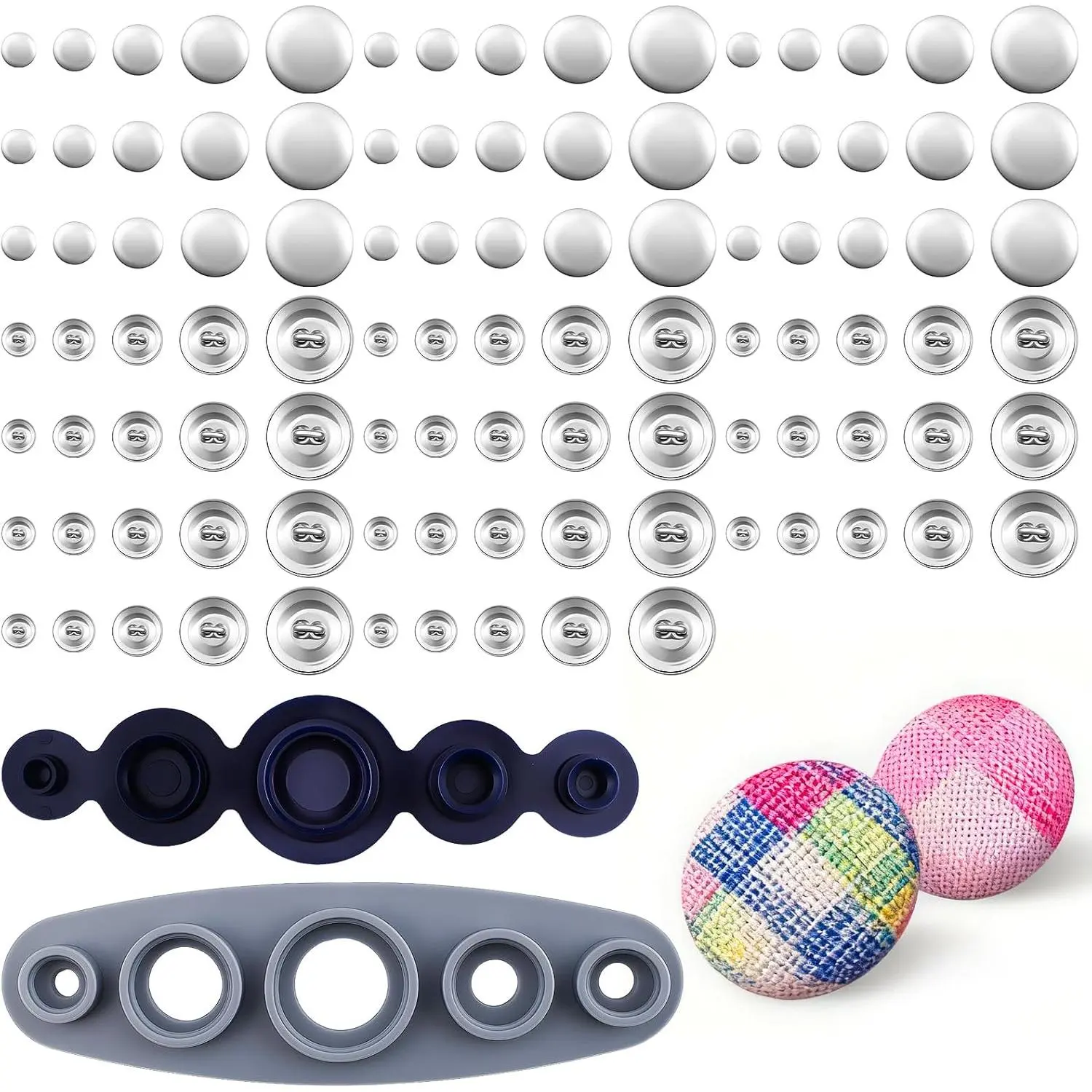 100 count Cover Button Kit with Tools, DIY Fabric Covered Buttons Set - 5 Sizes & Fabric Template for DIY Covered Buttons, Clothes, Hats, Sweaters, Backpacks and Crafts