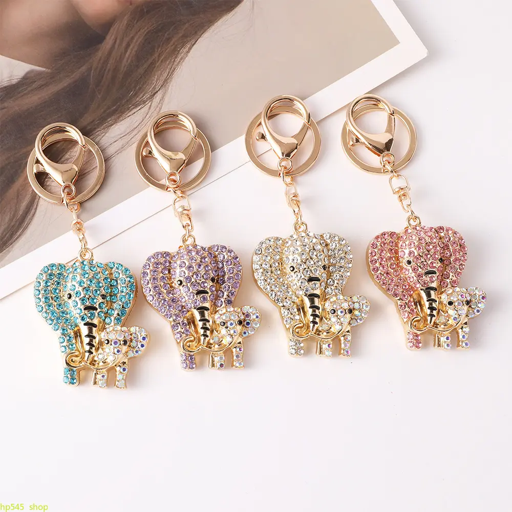 4-Pack Creative Rhinestone-Inlaid Elephant Keychain Matching Sets, Exquisite Alloy Animal Bag Charm Pendants for Women/Girls, Secure Fit Glued Rhinestones, Anti-Rust Solid Alloy Frame with Thick Sturdy Chain