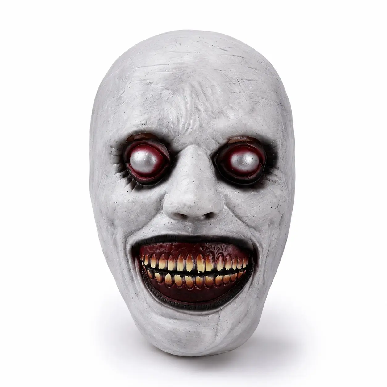 Halloween Horror Hyper Realistic Mask with Black Hooded Cloak Set, Creepy Smile Full Face Scary Costume Mask for Adult Cosplay Party Haunted House