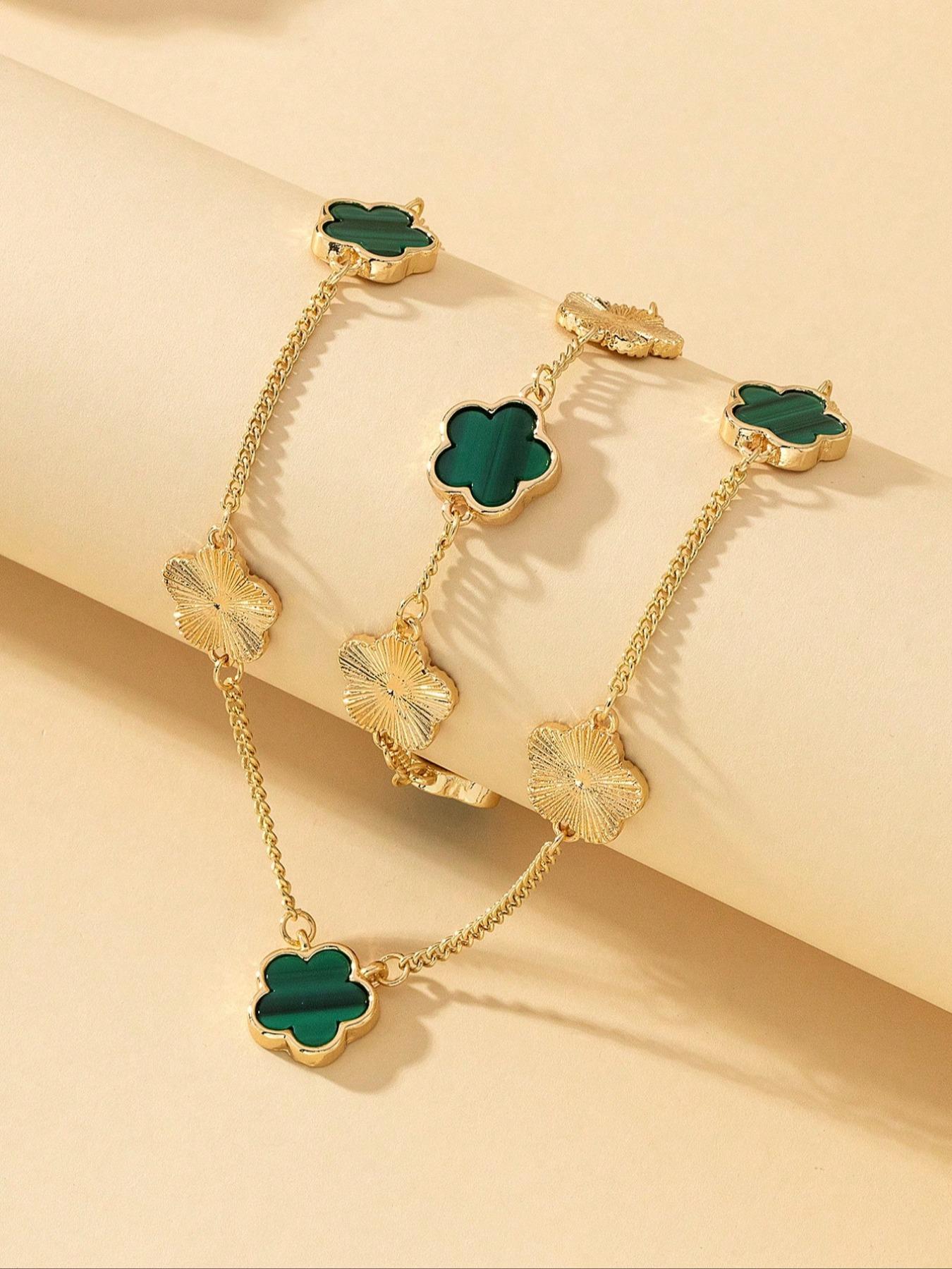 Women's Elegant Fashion Flower Charm Jewelry Set, Pendant Necklace & Bracelet, Casual 2025 New Trendy Matching Fashionable Jewelry Set for Party, Daily Clothing Decor for Girl, Cute Jewelry