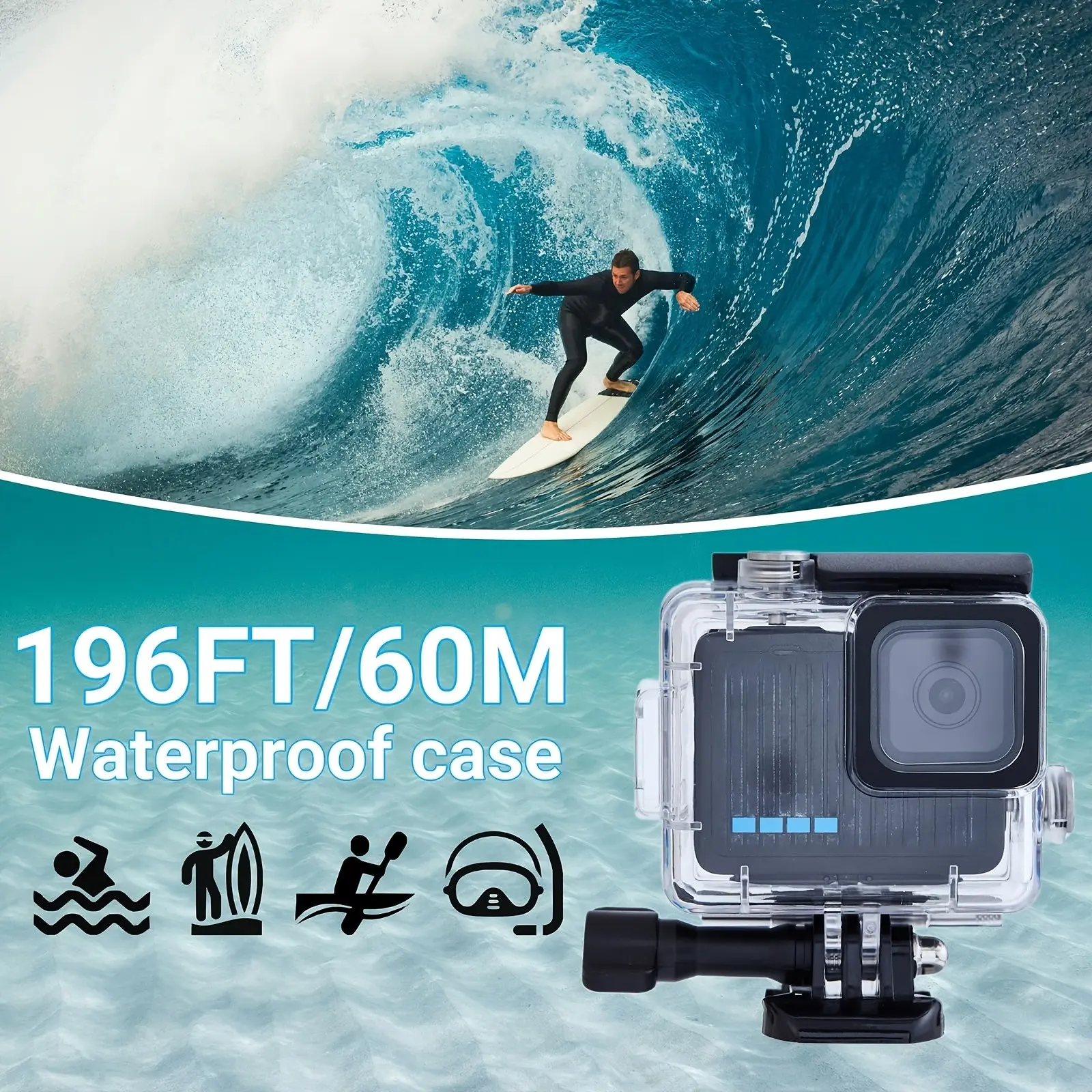 Waterproof Case for Gopro Hero 4K, 196ft/60m Underwater Diving Housing, Protector Mount Kit, Not for Gopro Hero4, Waterproof Gear, Camera Accessory
