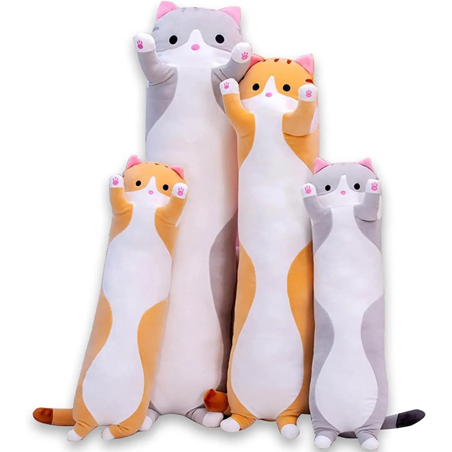 19-Inch Gray Cute Soft Plush Cat Long Body Pillow Doll, Cuddly Cartoon Stuffed Animal, Gift for Kids, 1 Count (Pack of 1)