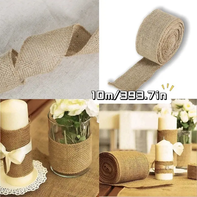 10m 10cm Wide Plain Linen Ribbon for DIY Christmas Crafts, Handmade Gift Wrapping Material, Rural Style Fabric Strip