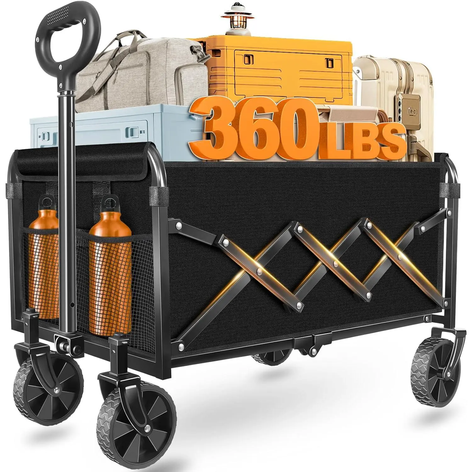 Wagons Carts Foldable Collapsible Wagon - Multi-Use Folding Utility Wagon Cart Portable  Groceries,Apartment Living,Sports,Park&Storage | Collapsible Wagon with Wheels  Yard Work,Shopping,Black