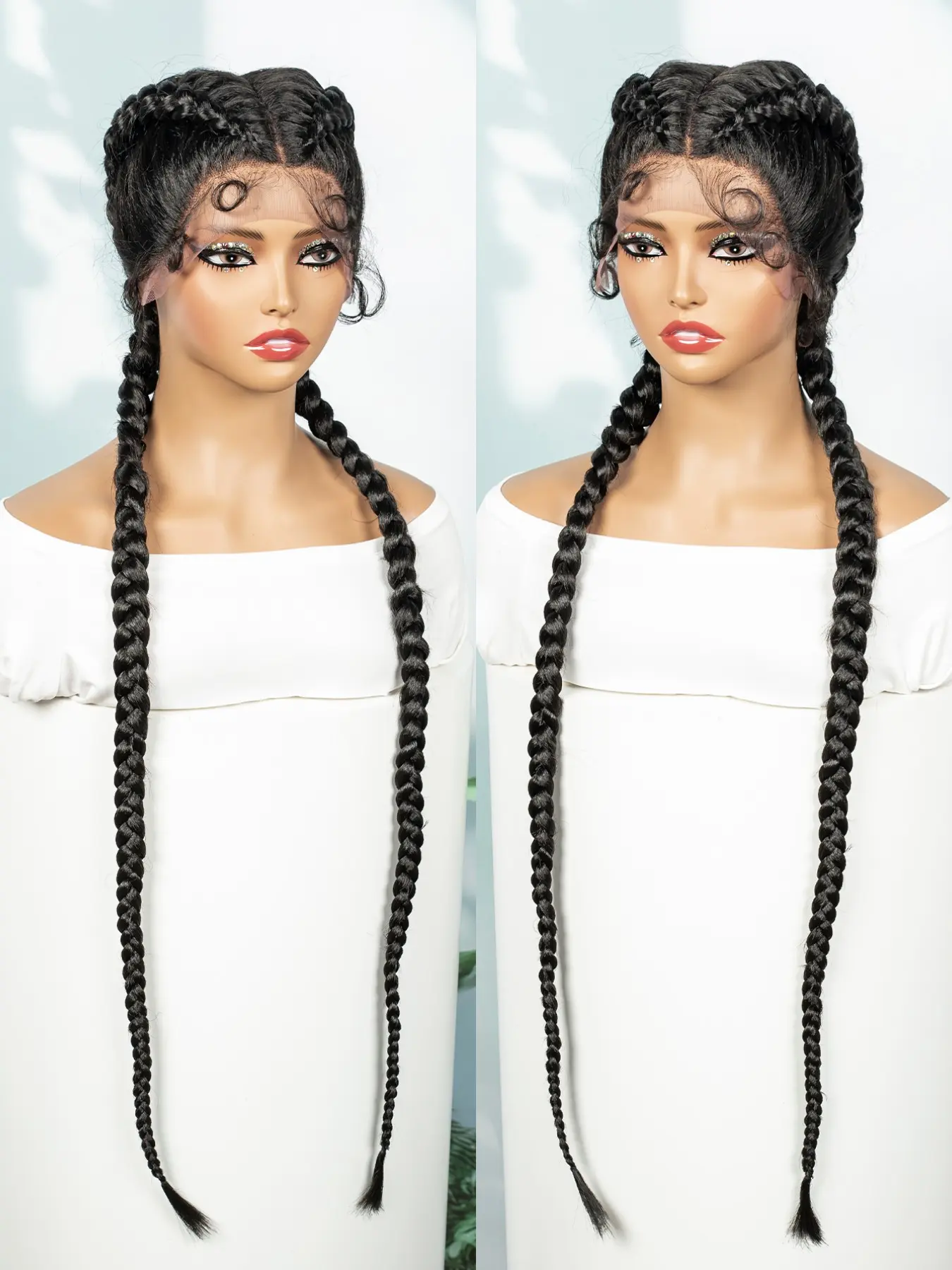 Malaika Synthetic Braided Cornrow Wig, Natural Lace Front, Double Dutch Braid, Handmade, Baby Hair, Suitable for Women