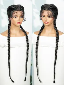 Malaika Synthetic Braided Cornrow Wig, Natural Lace Front, Double Dutch Braid, Handmade, Baby Hair, Suitable for Women