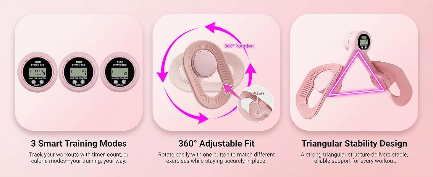 Thigh Trainer Pelvic Floor Muscle Trainer with 3 Smart Modes, 360 °   Adjustable Design Kegel Inner Thigh Exerciser with 25LB Resistance Band for Home Gym, Workout Equipment for Hip, Leg and Arm