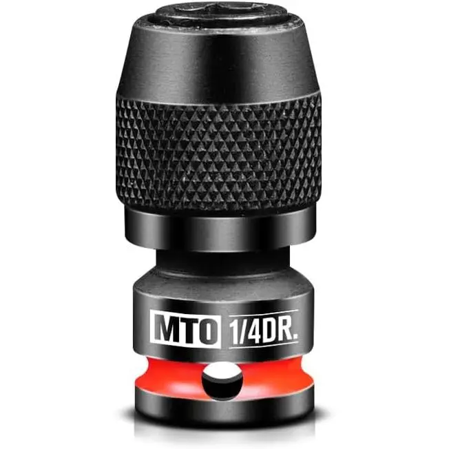 MTO 1/4-Inch Square-to-Hex Drive Impact Wrench Adapter, CR-MO Steel Bit Holder with Quick Release Knurled Grip, Compatible with Ratchets