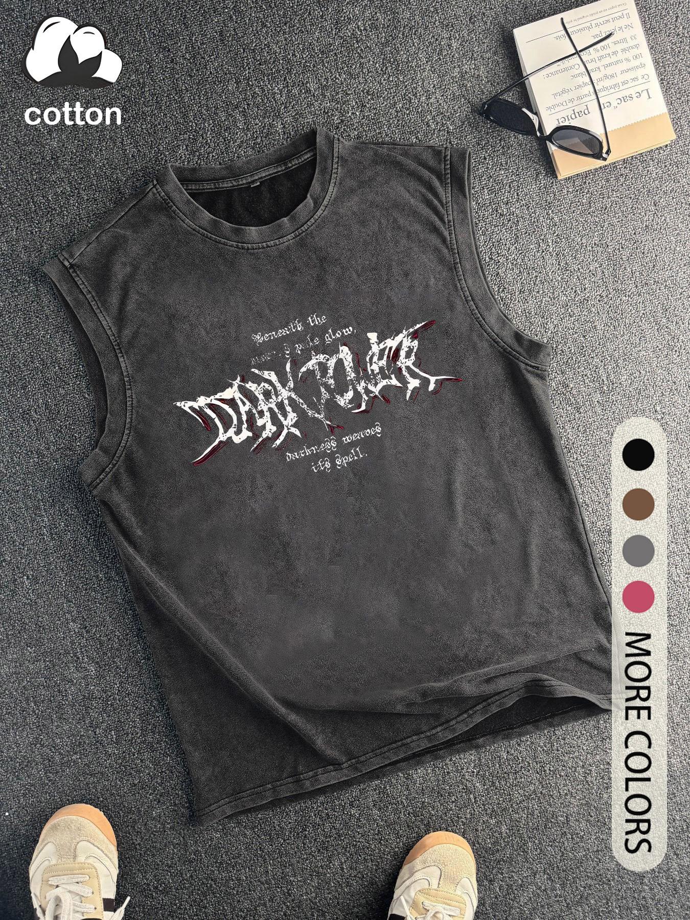 Men's Wing Print Round Neck Knit Tank Top, Regular Fit Casual Fashion Sleeveless Top for Summer, Men's Clothes for Daily Wear, Socks