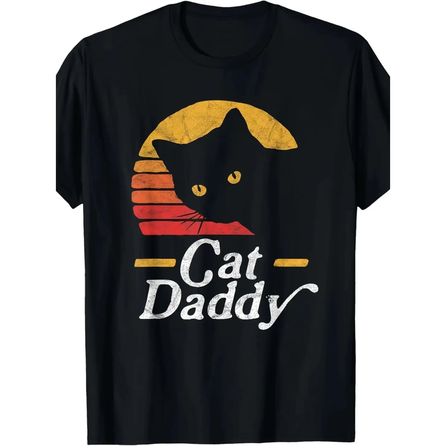 Cat Daddy Vintage Graphic 80s Style Distressed Short-Sleeve Round Neck Sports Top - Fitted Cut, Soft Breathable Fabric, for Outdoor Activities, Shortsleeve