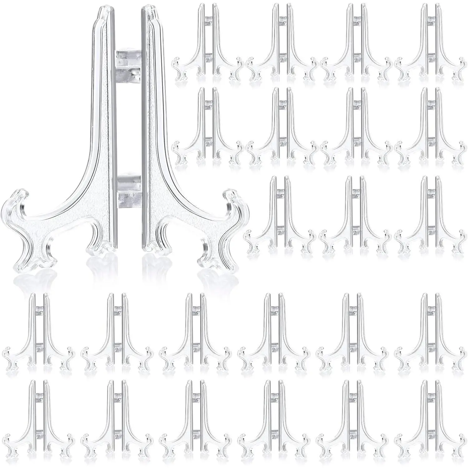 48 Pcs Mini Easel Stands 4 Inch Plastic Plate Stand Holder Display Picture Easel for Display Picture Frame Collectibles Desktop Weddings Party Home Decoration (Clear)