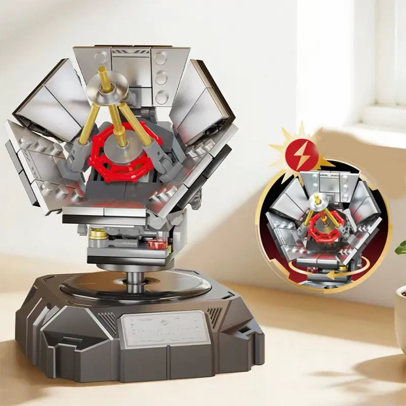 Solar-Powered Rotating Block Set, Signal Tower Design, Educational Toy Gift, Perfect for Kids' Learning & Fun, Durable Construction Blocks