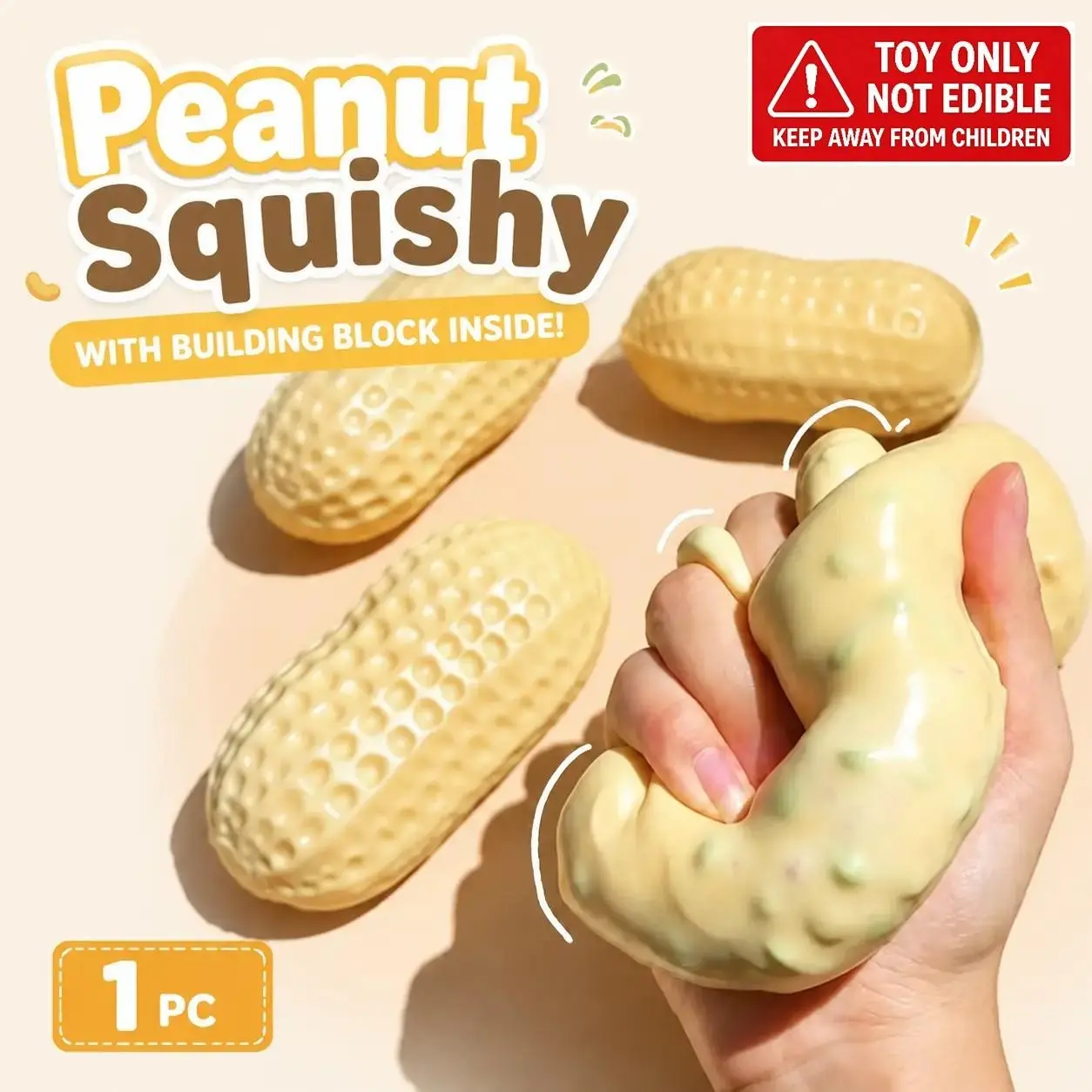 Crispy Sound Peanut Squishy Toy, Soft Squeeze Relaxation Toy, Fun Sensory Toy, Portable Stress Relief Toy, Ideal Gift for Teens and Adults, Soft TPR Squishies