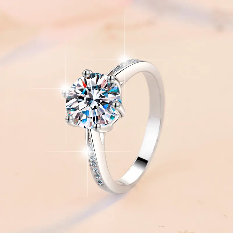 Moissanite Ring 925 Sterling Silver Adjustable Open Ring GRA Certified Classic Six-Prong Crown Ring in Stock for Women Jewelry Engagement Wedding Gift