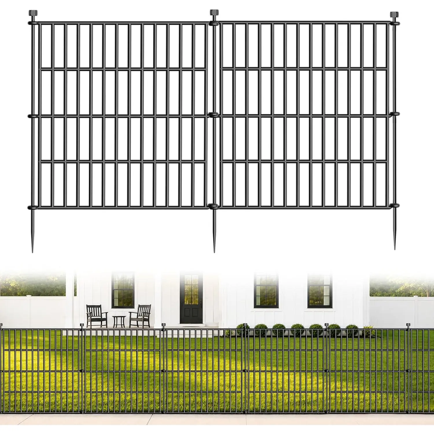 No Dig Garden Fence Outdoor for Yard, 24in (H) x 10ft(L) | 5 Panels  Barrier Fence, Rustproof Metal Temporary  Fence, Decorative Fencing for Patio, Flower Bed
