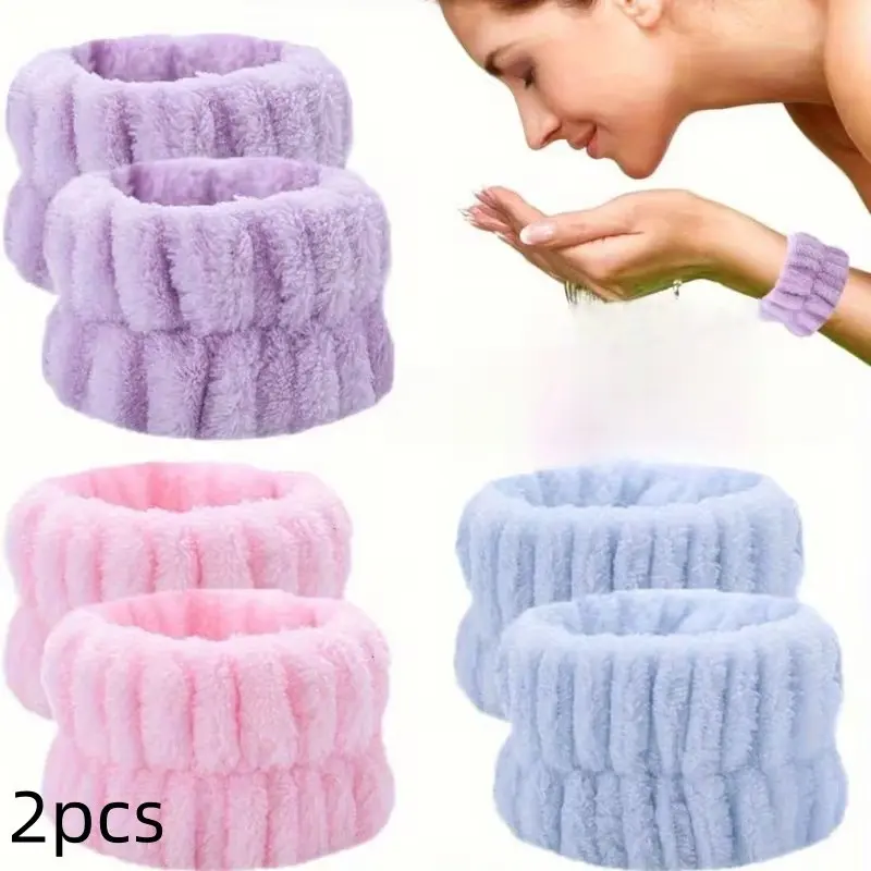 Super Absorbent Face Wash Wrist Bands, Coral Fleece Anti-Wet Cuffs, Prevent Water Run Down Sleeves, Soft Fluffy Skincare Wrist Protector