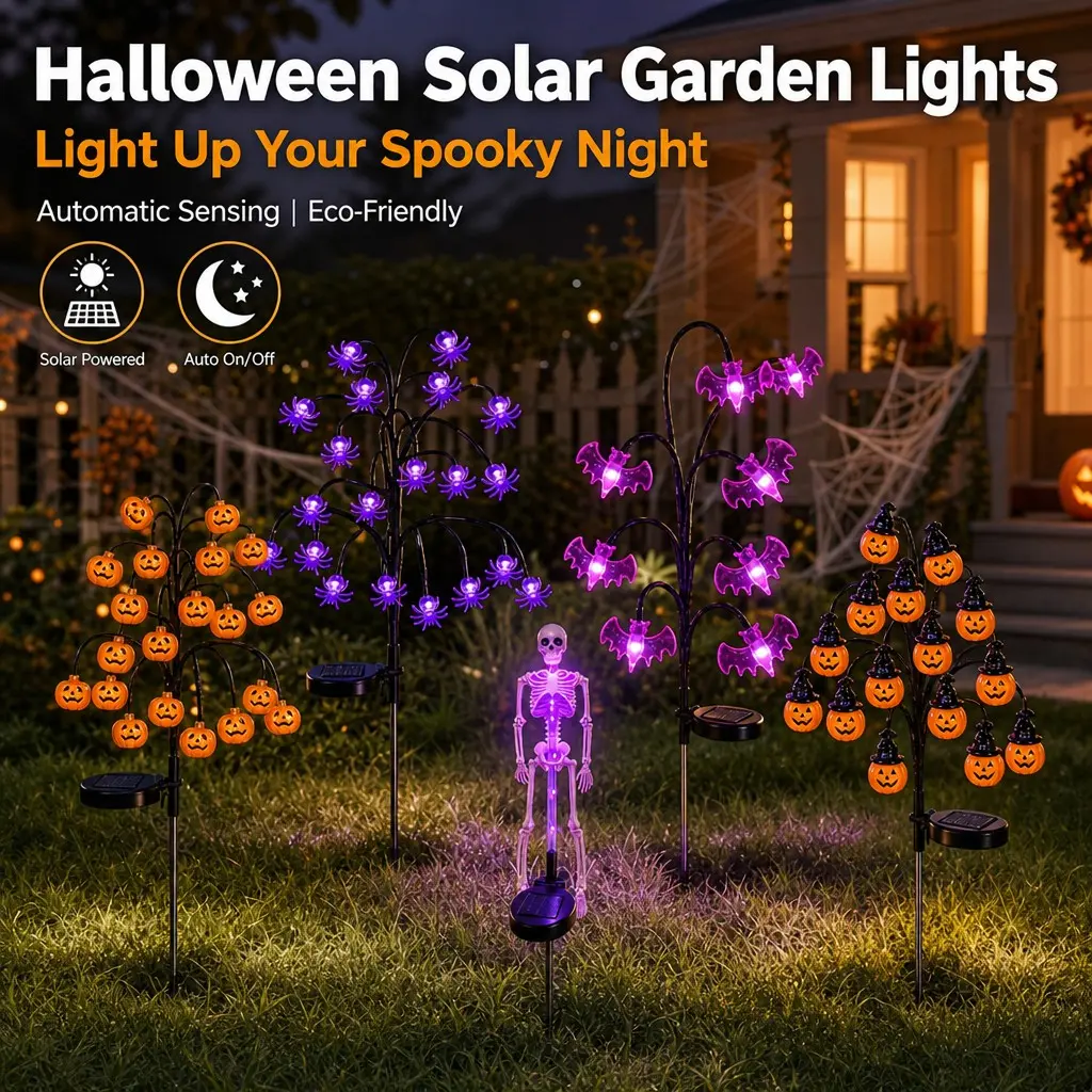 Solar Pumpkin Tree Garden Stake Lights, Auto Dusk-To-Dawn Jack O Lantern, 8-12h Runtime, Waterproof Outdoor Decor for Halloween
