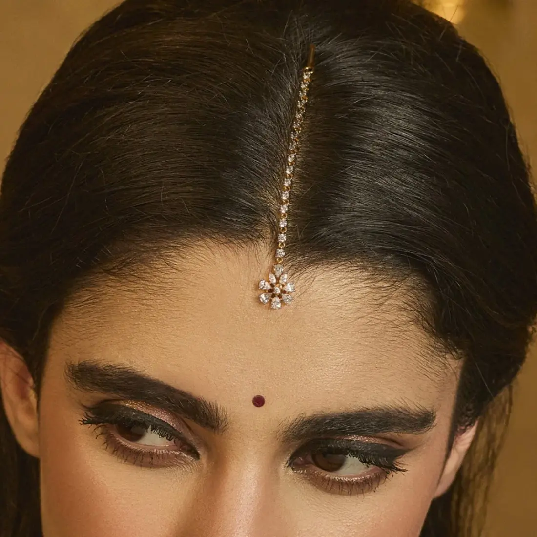 Boho Rhinestone Head Chain for Women, Elegant Stainless Steel Forehead Jewelry with Flower Pendant for Wedding, Party & Festival Events