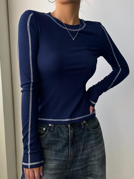 Women's Casual Long Sleeve Slim Fit T-Shirt, Comfortable Daily Wear Top, Stylish Design for Everyday