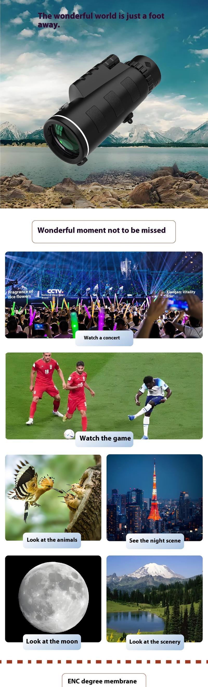 40x60 HD Monocular Telescope for Hunting and Camping, Outdoor Optical Zoom Scope, Waterproof Pocket Design, Smartphone Compatible Viewing Tool