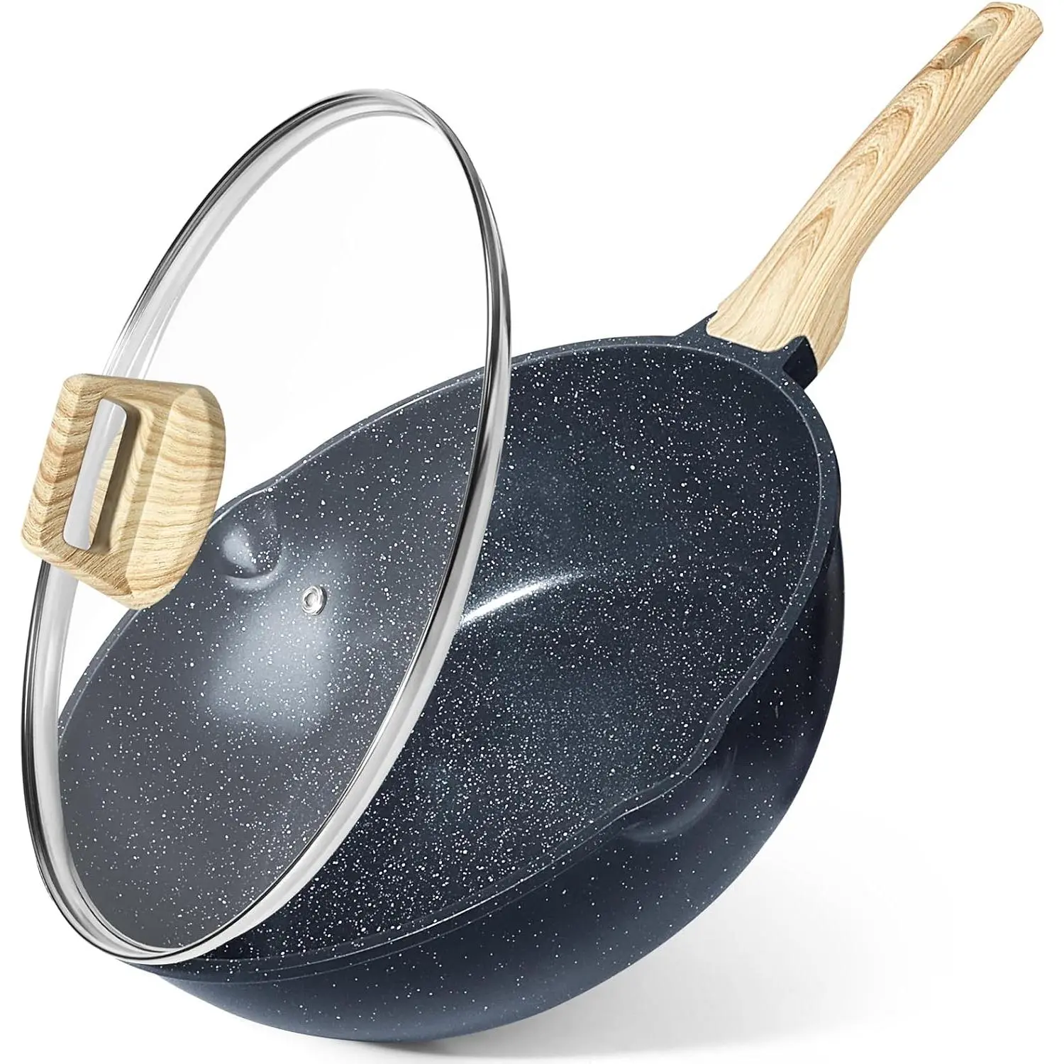 Ceramic Nonstick Deep Frying Pan Skillet, 12" Saute Pan with Lid, Induction Cookware Non Stick Cooking Pan, PTFE PFOA PFOS APEO Free, Grey