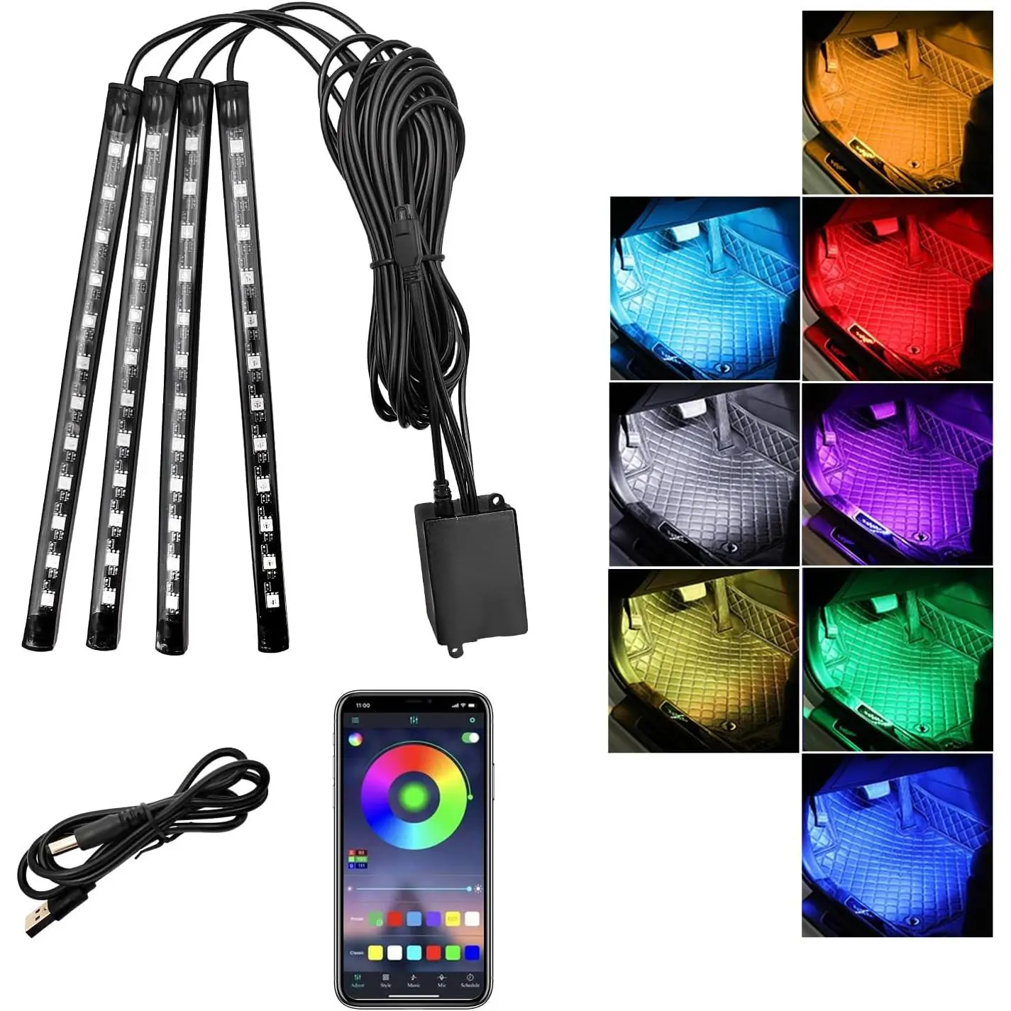 Led Interior Lights, RGB 48 LED Multicolor Auto Strip Light with Sound  Function and APP Control, Under   Lighting Kit with Charger,  Accessories (USB)