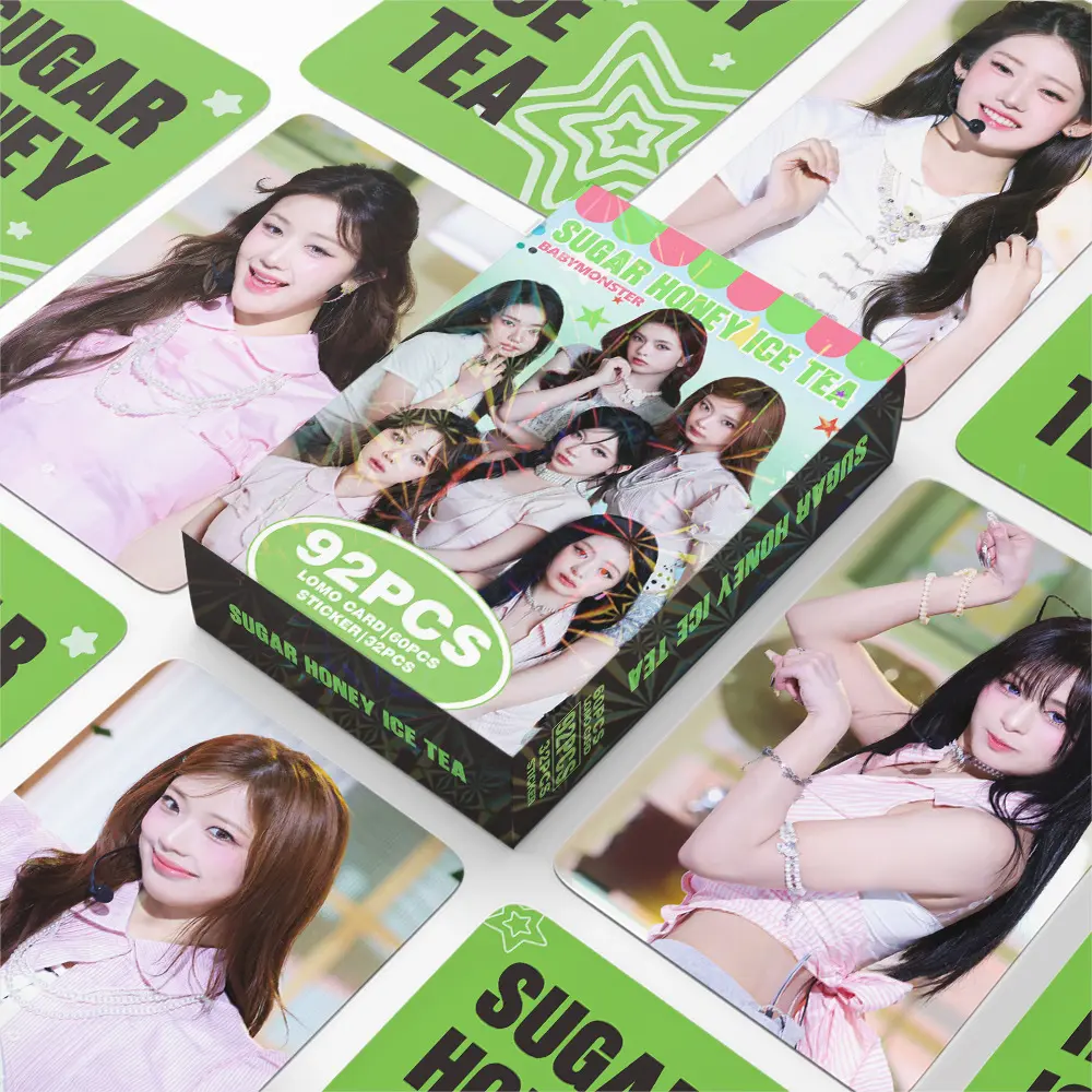 92Pcs BABYMONSTER Concept Photocards & Stickers Set, SUGAR HONEY ICE TEA Album Lomo Cards, Fan Made Kpop Mini Photo Cards Decor Stickers for Fans Collection Gift