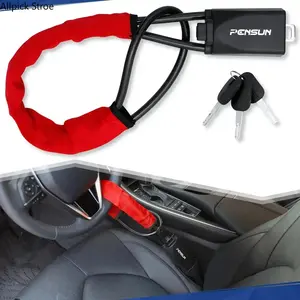 17-Inch Anti-Theft Steering Wheel Lock for Cars SUVs Trucks, Heavy Duty Visible Deterrent with Seat Belt Lock, Compact Pickproof Car Security Bar for Overnight Street Parking
