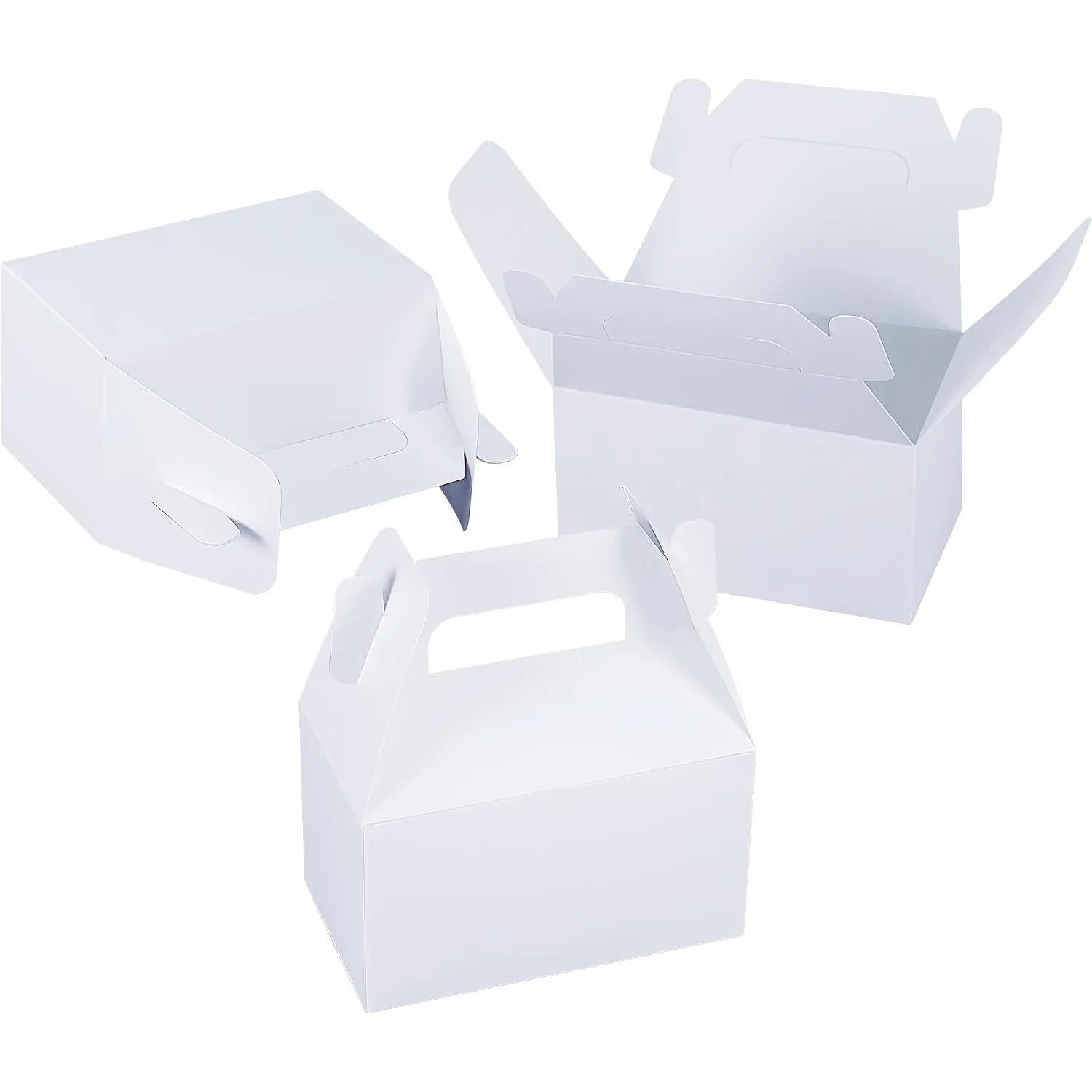 24 Pack White Paper Gable Boxes,6.2 Inch Candy Boxes with Handle, Snack Party Favor&  Cookie bags for  Birthday,Wedding,  Shower, Graduation.