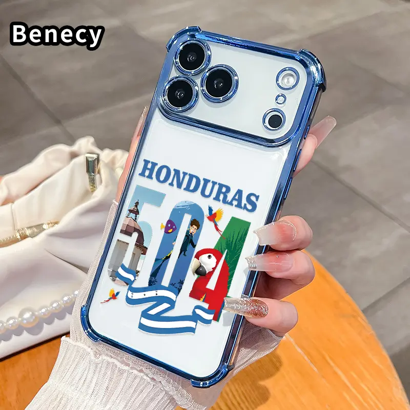 Honduras Celebration Pattern Phone Case Compatible with iPhone 17 Pro Max 16 15 Plus Air 14 13 12 11 E  Four Corner Drop Resistant Electroplated Transparent TPU Soft Trendy Cover