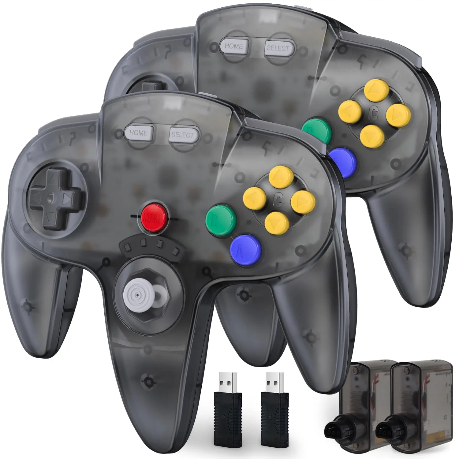 2 Pack  N64 Controller for  , 2.4GHZ N64 Remote  Joystick  Controller Compatible with N64 System,  1/2,Windows PC &