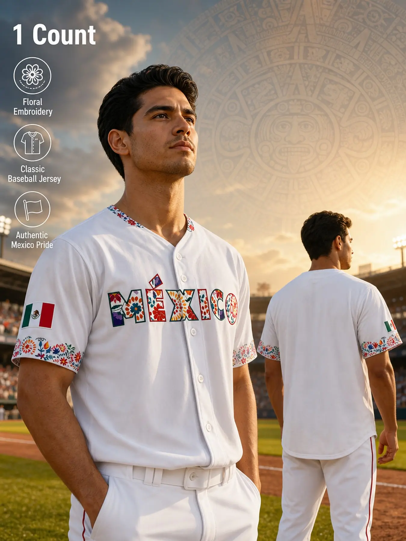 Mexico Premium Floral Baseball Jersey - Unisex Mexican Style Embroidered Game Day Fan Shirt